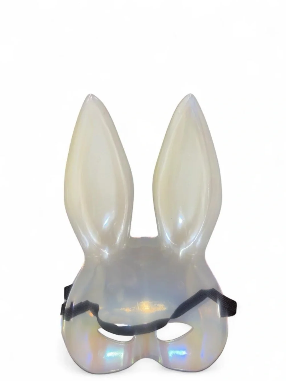 White Pink Iridescent Rhinestone Bunny Ears Mask New